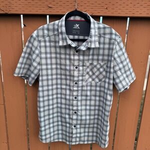 ZeroXposur Mens Travel Series Plaid Short Sleeve Button Down Shirt Grey Large